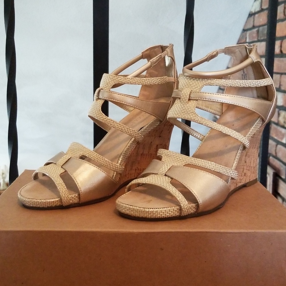Aerosoles Gold Wedge Sandals